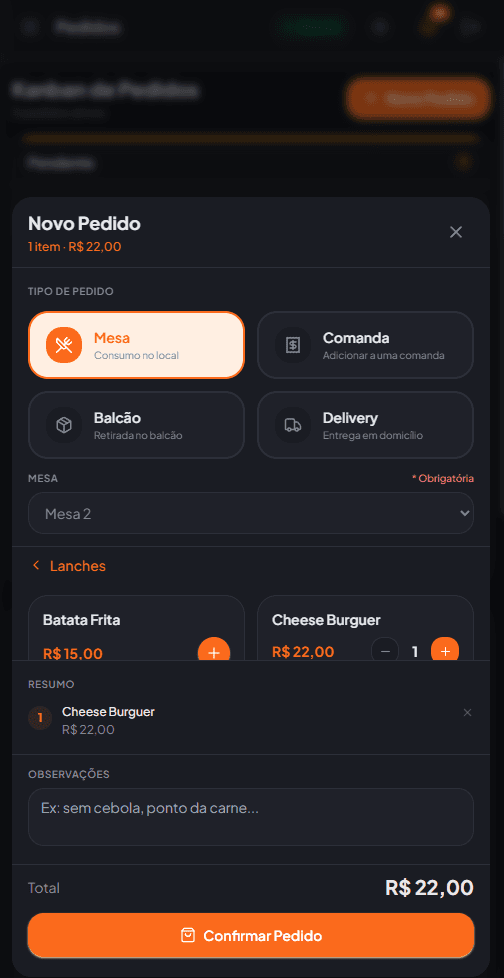Gustoo no celular — novo pedido em tempo real